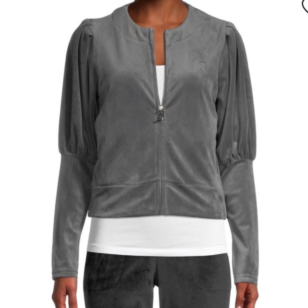 Juicy Couture Puff-Sleeve Velour Zip-Up Jacket